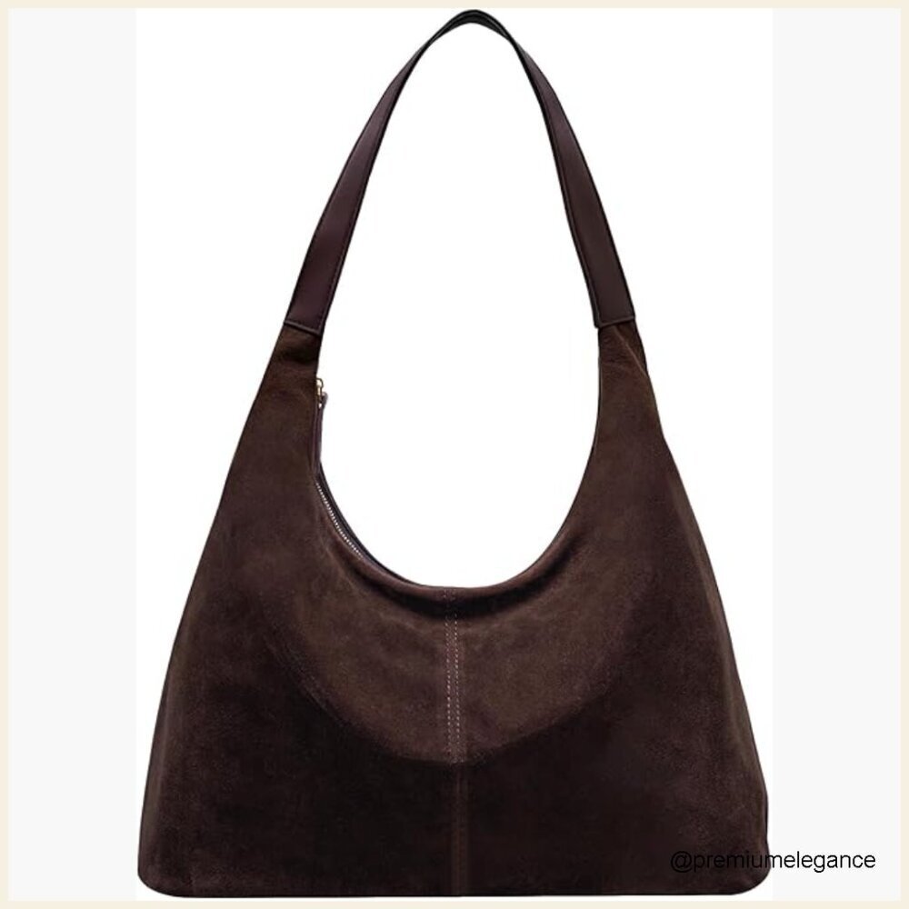 Suede Hobo Tote Bag, Slouchy Shoulder Purse for Work Casual Everyday
